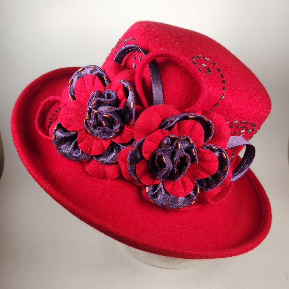 SOMETHING SPECIAL Red Hat Club Floral Wool Fedora